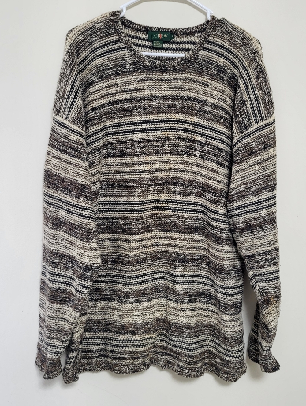 Vtg J. CREW linen Cotton Oarsman Sweater XL Made In Ireland Marled Fisherman